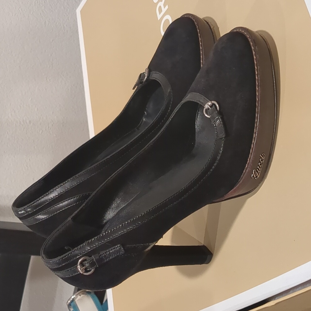 Gucci Baby Lux 5 inch Black Suede Pumps size 36.5C